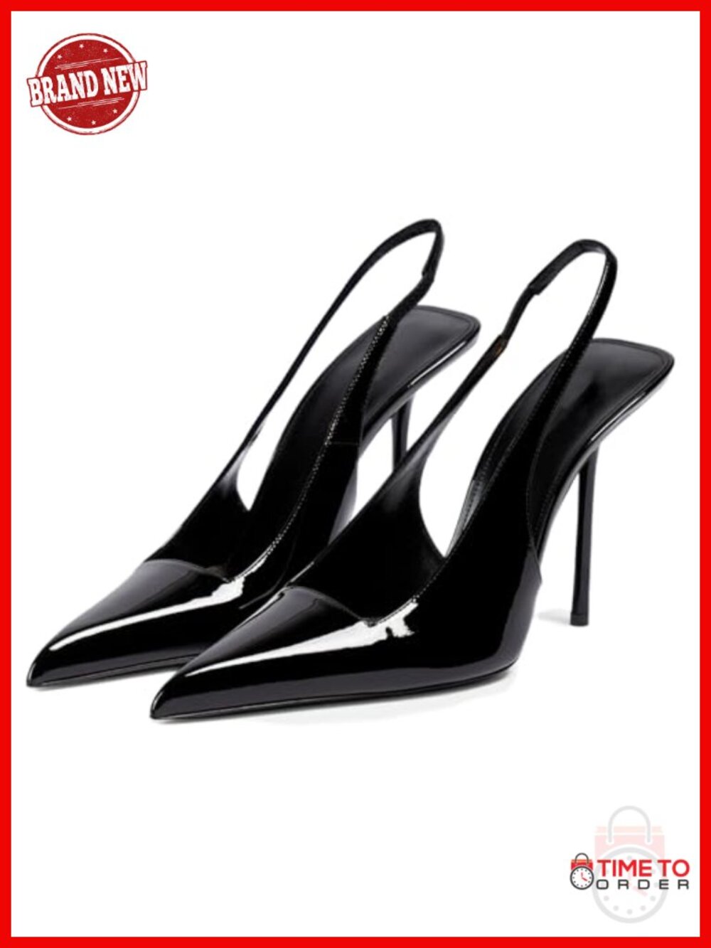 Pointed Toe Slingback Stiletto Heels Faux Leather Slip On Pumps